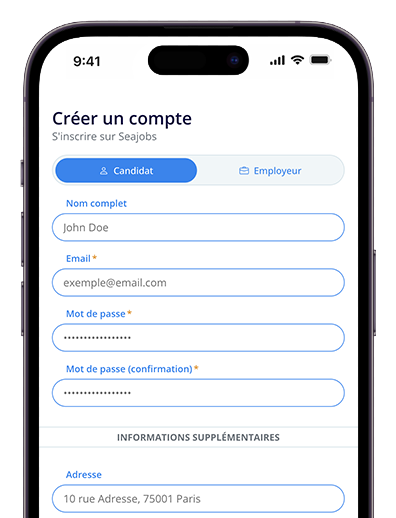 Créer un compte sur Seajobs